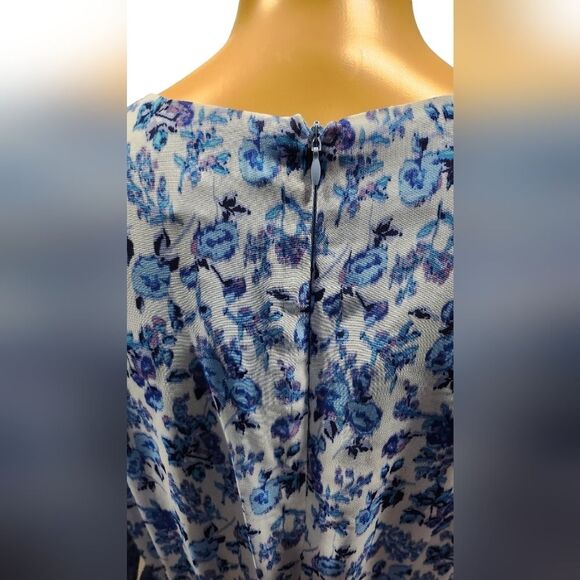 Taylor women's blue white floral smocked waist ruffled preppy mini dress Size 10 - Picture 7 of 11